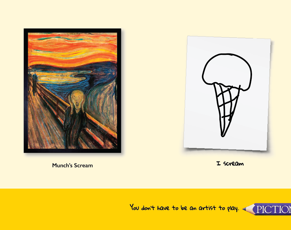 Munch's Scream next to I Scream, a sketch of an ice cream cone.