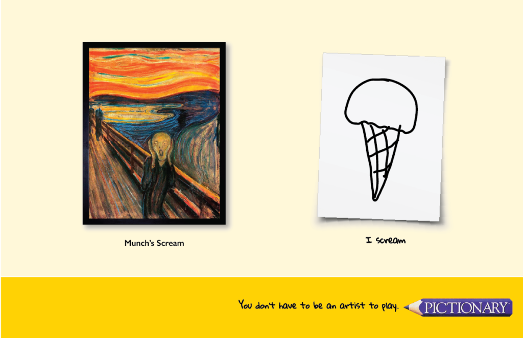 Munch's Scream next to I Scream, a sketch of an ice cream cone. 