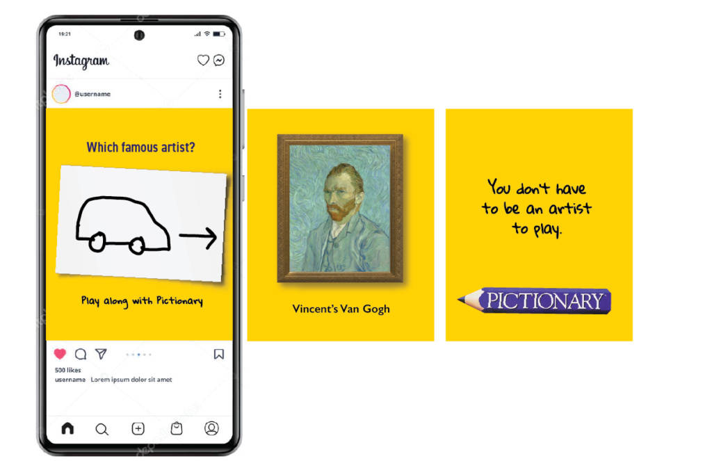 Instagram Campaign - Drawing stick figure of van with direction arrow. Vincent's Van Gogh.  | You don't have to be an artist to play.
