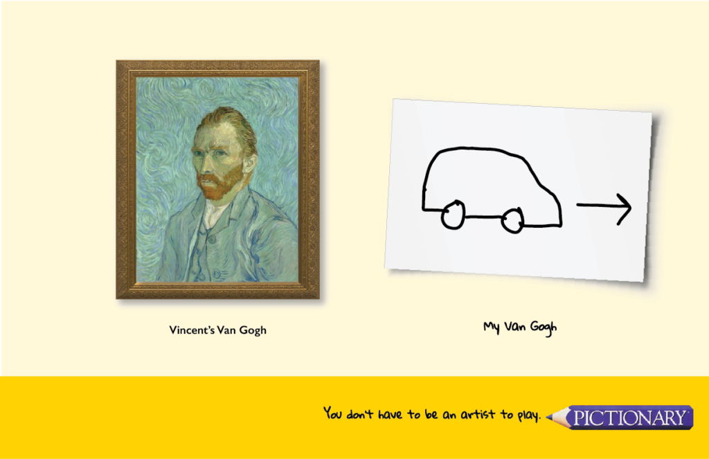 Vincent's Van Gogh next to My van Gogh, as sketch of Van with a motion arrow.