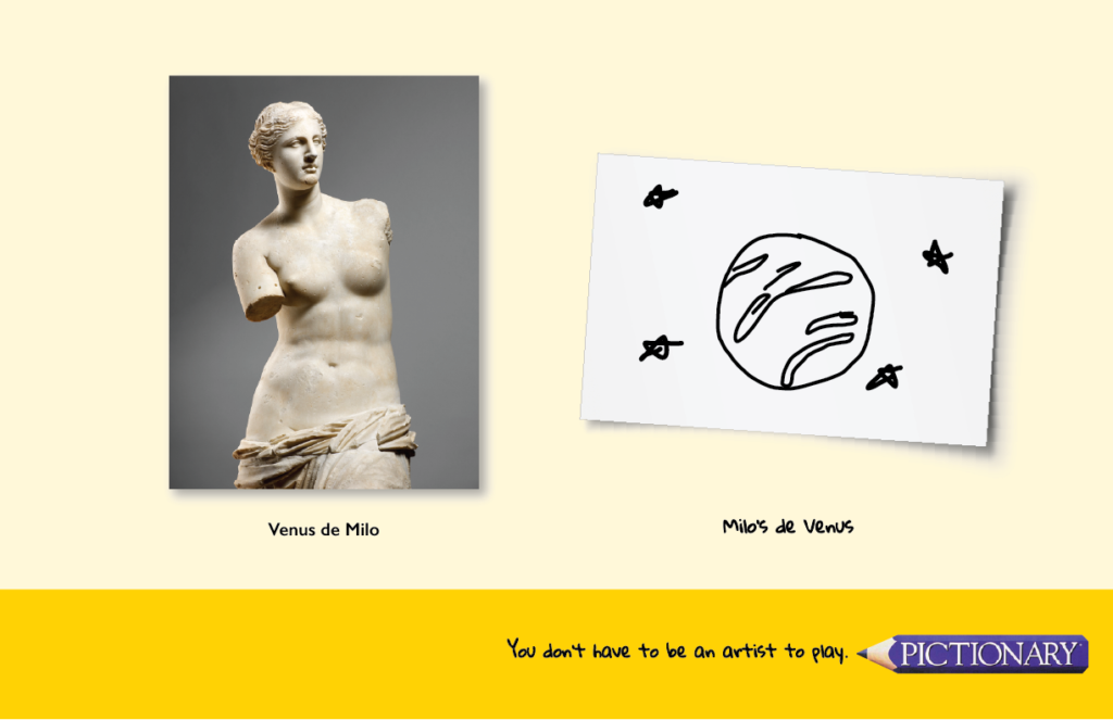 Venus de Milo next to Milo's de Venus as sketch of the planet Venus.